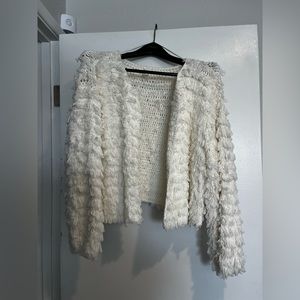 Blue Blush One Size Oversized Knit White Fringe Cardigan
